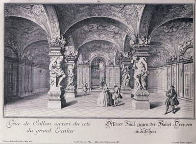 The Hall (Sala Terrena) of the Upper Belvedere in Vienna begun in 1721 by Johann Lukas von Hildebrandt, engraved by Thelot by Salomon after Kleiner